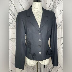 VINTAGE Beverly Mehe Black Wool Fitted Jacket Blazer Embellishment 10